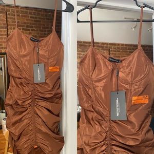 Brown Shell Ruched Strappy Bodycon Dress